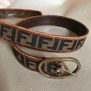 Fendi vintage distressed logo belt reversible with brass buckle